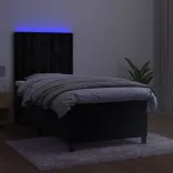 fekete bársony rugós és LED-es ágy matraccal 100x200 cm