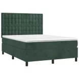 sötétzöld bársony rugós és LED-es ágy matraccal 140x190 cm