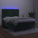sötétzöld bársony rugós és LED-es ágy matraccal 140x190 cm