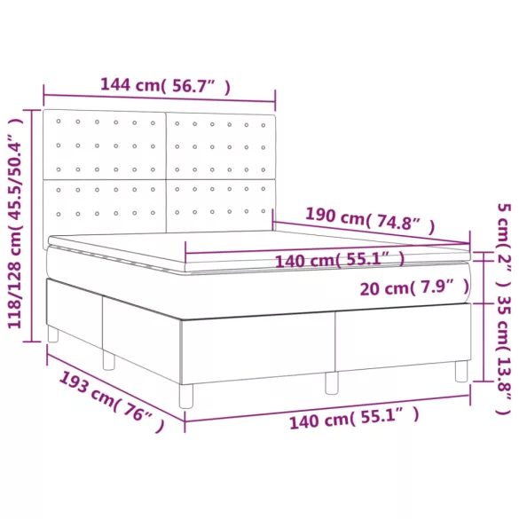 sötétzöld bársony rugós és LED-es ágy matraccal 140x190 cm