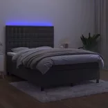 sötétszürke bársony rugós és LED-es ágy matraccal 140x200 cm