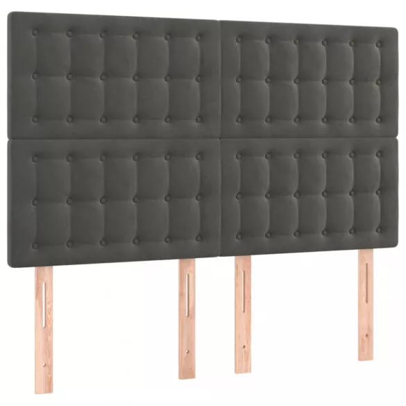 sötétszürke bársony rugós és LED-es ágy matraccal 140x200 cm