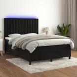 fekete bársony rugós és LED-es ágy matraccal 140x200 cm