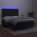 fekete bársony rugós és LED-es ágy matraccal 140x200 cm