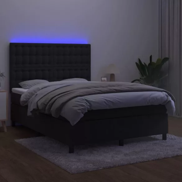 fekete bársony rugós és LED-es ágy matraccal 140x200 cm