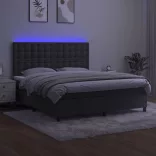 sötétszürke bársony rugós és LED-es ágy matraccal 160x200 cm