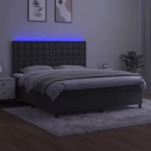 sötétszürke bársony rugós és LED-es ágy matraccal 160x200 cm