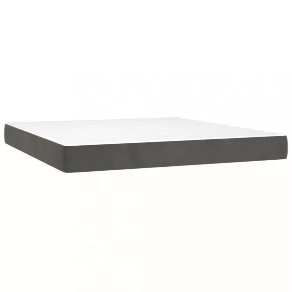 sötétszürke bársony rugós és LED-es ágy matraccal 160x200 cm
