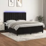 fekete bársony rugós és LED-es ágy matraccal 160x200 cm