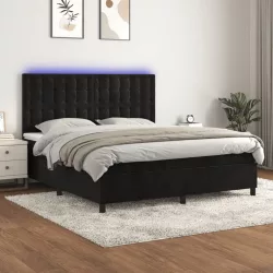 fekete bársony rugós és LED-es ágy matraccal 160x200 cm