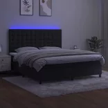 fekete bársony rugós és LED-es ágy matraccal 160x200 cm