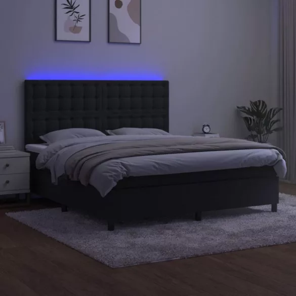 fekete bársony rugós és LED-es ágy matraccal 160x200 cm