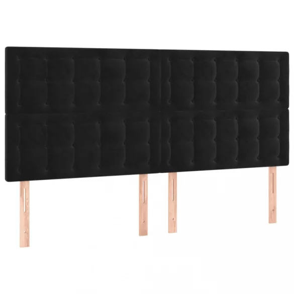 fekete bársony rugós és LED-es ágy matraccal 160x200 cm