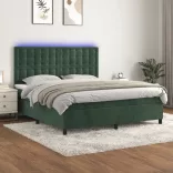 sötétzöld bársony rugós és LED-es ágy matraccal 160x200 cm