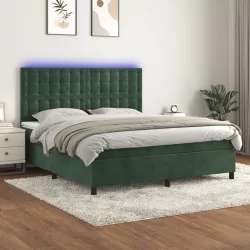   sötétzöld bársony rugós és LED-es ágy matraccal 160x200 cm