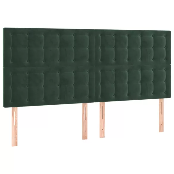 sötétzöld bársony rugós és LED-es ágy matraccal 160x200 cm