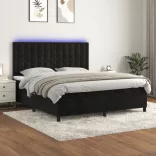 fekete bársony rugós és LED-es ágy matraccal 180x200 cm