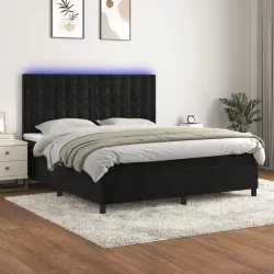 fekete bársony rugós és LED-es ágy matraccal 180x200 cm
