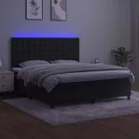 fekete bársony rugós és LED-es ágy matraccal 180x200 cm