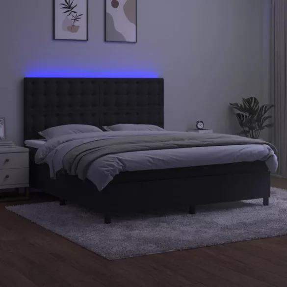 fekete bársony rugós és LED-es ágy matraccal 180x200 cm