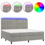 világosszürke bársony rugós és LED-es ágy matraccal 200x200 cm