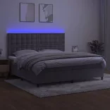 világosszürke bársony rugós és LED-es ágy matraccal 200x200 cm