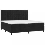 fekete bársony rugós és LED-es ágy matraccal 200x200 cm