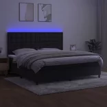 fekete bársony rugós és LED-es ágy matraccal 200x200 cm