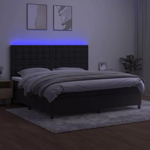 fekete bársony rugós és LED-es ágy matraccal 200x200 cm