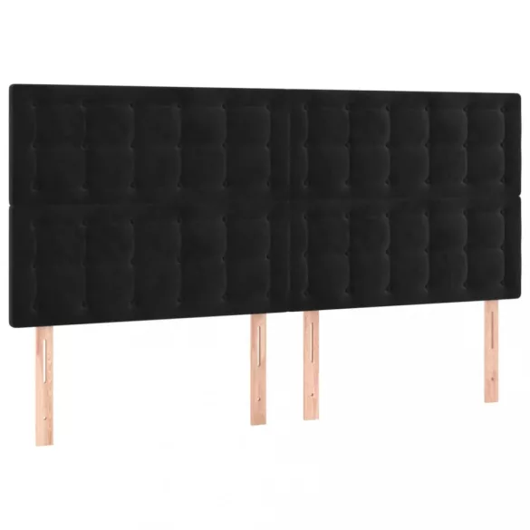 fekete bársony rugós és LED-es ágy matraccal 200x200 cm