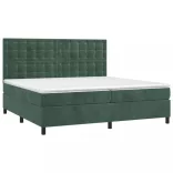 sötétzöld bársony rugós és LED-es ágy matraccal 200x200 cm