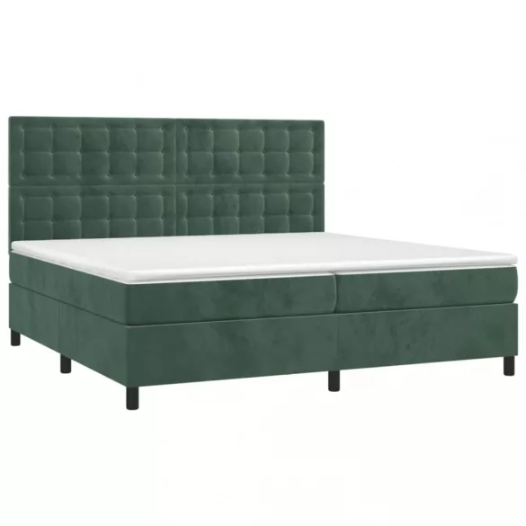 sötétzöld bársony rugós és LED-es ágy matraccal 200x200 cm