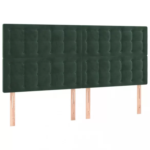 sötétzöld bársony rugós és LED-es ágy matraccal 200x200 cm