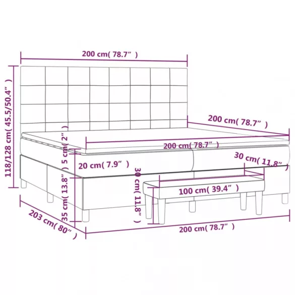 sötétszürke szövet rugós ágy matraccal 200 x 200 cm