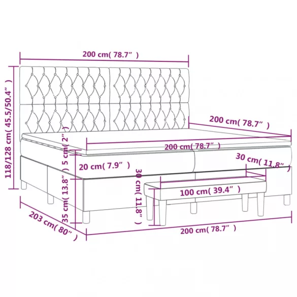 sötétszürke szövet rugós ágy matraccal 200 x 200 cm