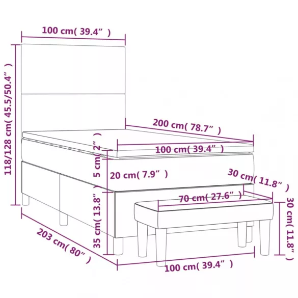 sötétszürke szövet rugós ágy matraccal 100 x 200 cm