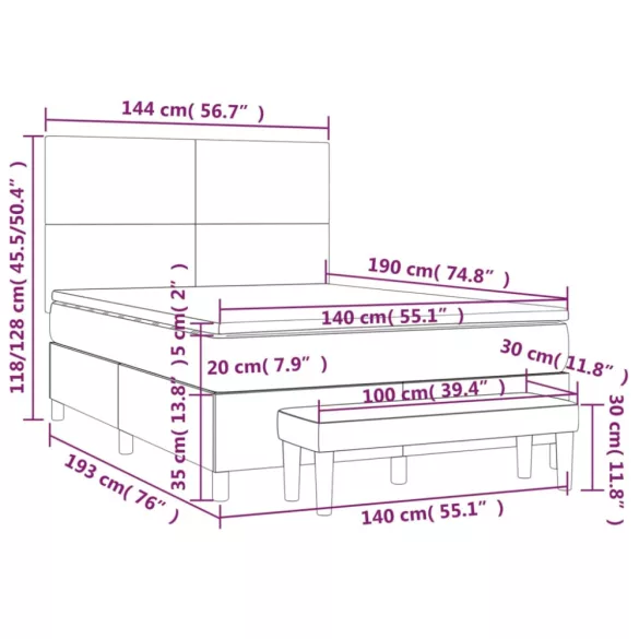 tópszínű szövet rugós ágy matraccal 140 x 190 cm