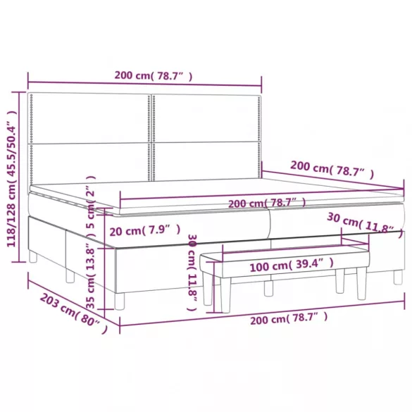 sötétszürke szövet rugós ágy matraccal 200 x 200 cm