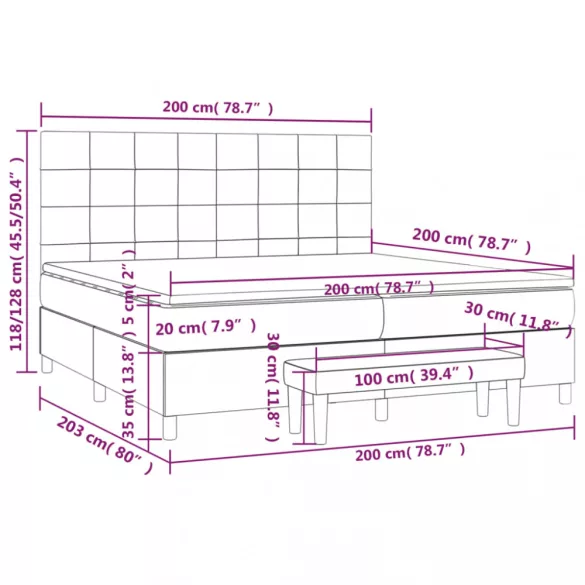 sötétszürke szövet rugós ágy matraccal 200 x 200 cm