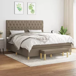 tópszínű szövet rugós ágy matraccal 160 x 200 cm