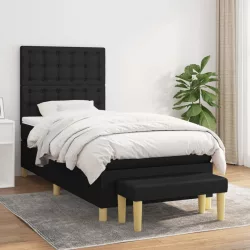 fekete szövet rugós ágy matraccal 90x200 cm