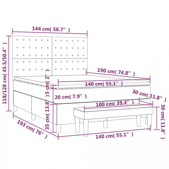 világosszürke szövet rugós ágy matraccal 140 x 190 cm