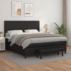 fekete műbőr rugós ágy matraccal 160 x 200 cm