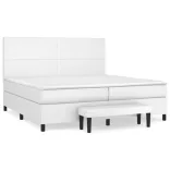 fehér műbőr rugós ágy matraccal 200 x 200 cm