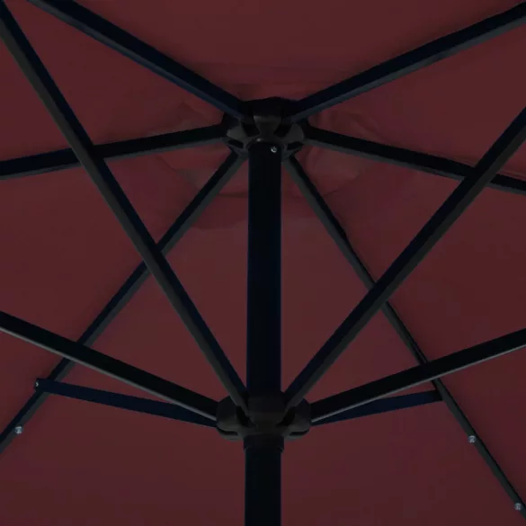 bordó kültéri napernyő LED-fényekkel és acélrúddal 300 cm