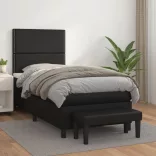 fekete műbőr rugós ágy matraccal 100 x 200 cm