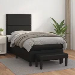 fekete műbőr rugós ágy matraccal 100 x 200 cm