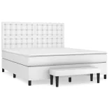 fehér műbőr rugós ágy matraccal 180 x 200 cm