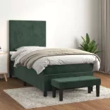 sötétzöld bársony rugós ágy matraccal 100 x 200 cm