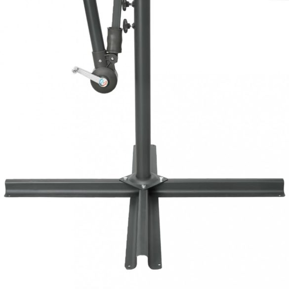 terracotta színű konzolos napernyő LED-fényekkel és acél rúddal